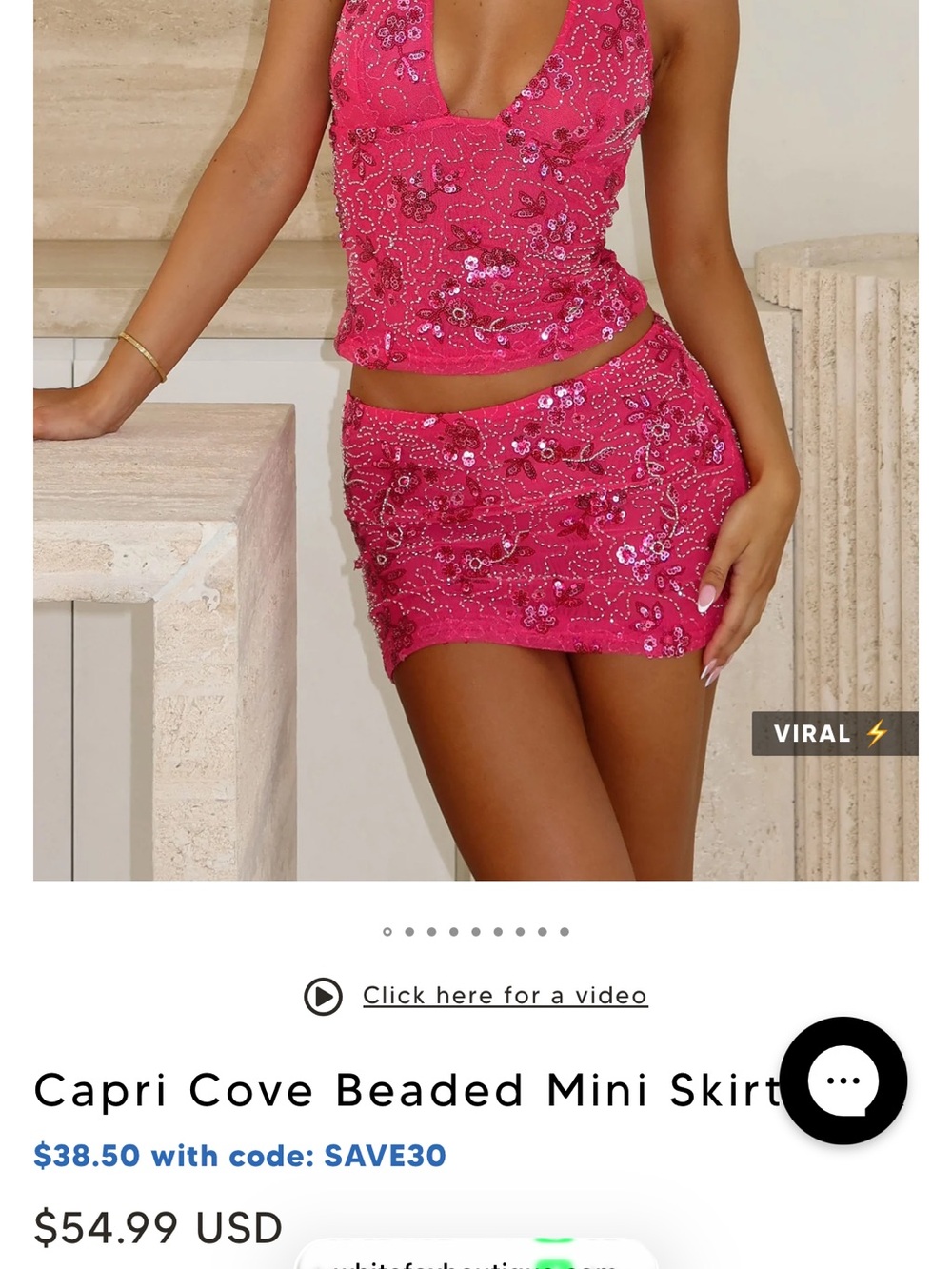 White Fox Boutique Pink Beaded Mini Skirt